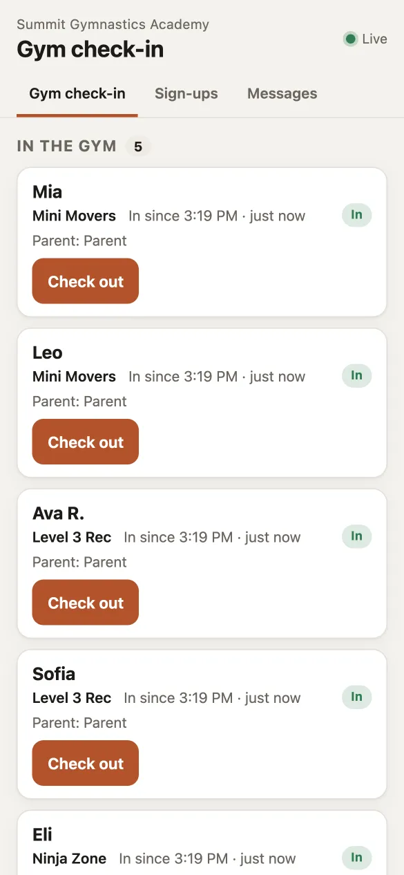 Gym check-in board