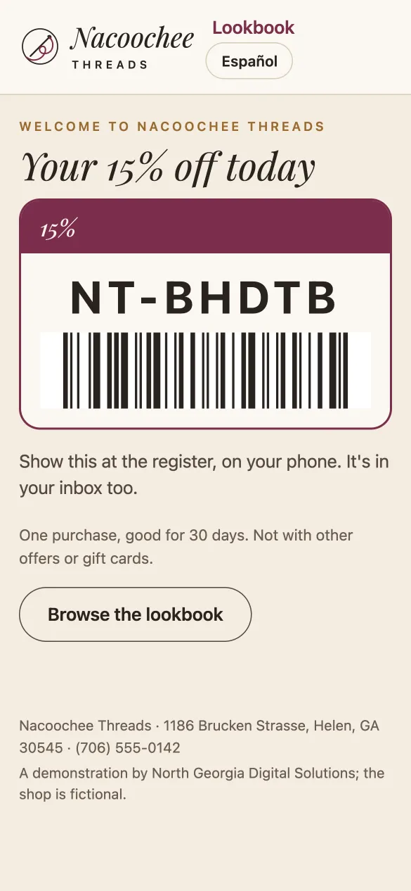15% off code